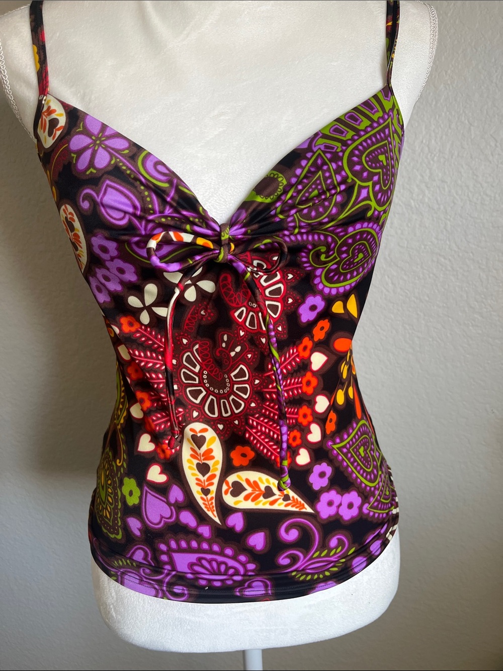 Victoria's Secret Purple Multi Paisley Tie-Front Camisole. Swim top